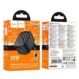 Адаптер сетевой HOCO folding charger CS102A1USB/1Type-C, 30W/3A, PD/QC