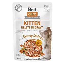 Вологий корм для кошенят Brit Care Cat Fillets in Gravy with Savory Salmon філе в соусі з лососем пауч 85 г (арт.101046/565313)