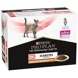 Набір паучів Purina Pro Plan Veterinary Diets DM St/Ox Diabetes Managment для регулювання глюкози шматочки у підливці з куркою 10 шт. х 85 г