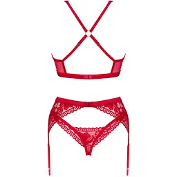 Комплект білизни Obsessive Lacelove cupless 3-pcs set M/L Red, бюстгальтер, стрінги, пояс для панчіх - мініатюра 4