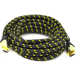 Кабель Ritar PL-HD207 HDMI-HDMI 19 + 1, UltraHD 8K 60HZ, 4K 120HZ, 5.0m, v2,1, OD-6.3mm, з фільтром, в оплетке Black / Gold, коннектор Gold, Blister, Q50