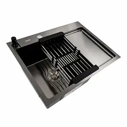 Кухонна мийка CM 65x50 L PVD чорна Platinum Handmade (круглий сифон 3.0/0.8), Чорний - мініатюра 2