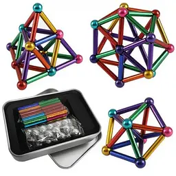 Конструктор магнітний Neo 64 елементи, різнокольоровий, у металевій коробці