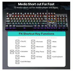Клавиатура механическая игровая с подсветкой iMICE Model GK-600 USB Wired Type-C, Eng/Укр/Рус, Black - мініатюра 7