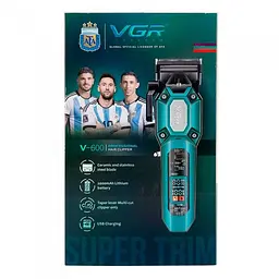 Акумуляторна машинка для стрижки VGR V-600, 6 насадок, регулятор висоти, 7000 RPM, LED дисплей Зелена - мініатюра 3