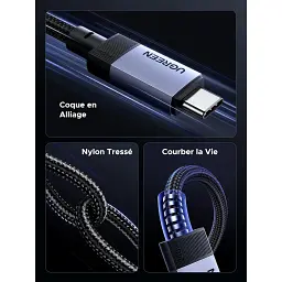 Дата кабель USB-C to USB-C 2.0m 240W 10Gbps braided black Ugreen (95619) - мініатюра 8