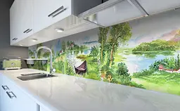 Вініловий кухонний фартух Зелена Річка Акварель наклейка для кухні дерева озеро Природа Happy Pocket Z181714