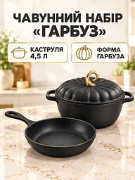 Набір чавунного посуду каструля 4.5 л та сковорода 24 см для всіх типів плит чорнийь (37261161) - мініатюра 2