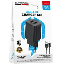 МЗП Borofone BAS81A Star 10.5W (2USB-A) + кабель USB to Lightning Black - мініатюра 3