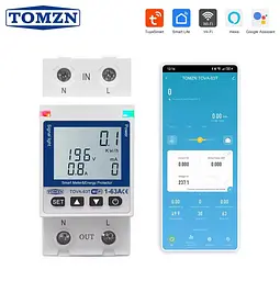 Розумний автоматичний вимикач Tuya Wi-Fi TOMZN TOVA-63T 110/220V 63A Цифрове реле з лічильником білий дисплей (19642) - мініатюра 2