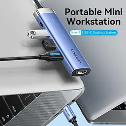 Концентратор Vention USB 3.1 Type-C to HDMI/USB 3.0x3/PD 100W Blue Aluminum Alloy Hub 5-in-1 (TGESB) - мініатюра 2