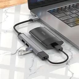 Перехідник Hoco HB26 4in1 (Type-C to USB3.0+USB2.0*3) Metal gray - мініатюра 3