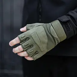 Мотоциклетні безпалі рукавички (з захисною вставкою) Хакі L - мініатюра 6