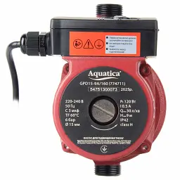Насос для підвищення тиску 120Вт Hmax 9м Qmax 30л/хв Ø¾" 160мм + гайки Ø½" AQUATICA (774711) - мініатюра 4