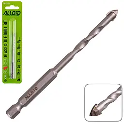 Свердло по склу та кераміці Alloid 5 мм хвостовик HEX 1/4" L=95 мм (GB-10005)