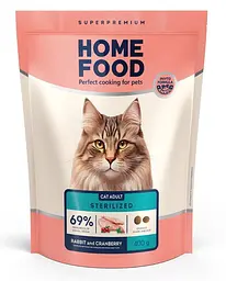 Корм для кастрованих котів та стерилізованих кішок Home Food з кроликом та журавлиною 0,4кг