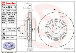 Диск гальмівний передній вентильований Bmw 3, X1 04-15р Brembo (09.A599.11) - мініатюра 2