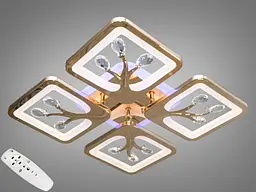 Золота люстра LED з пультом, димером і LED підсвічуванням, 85W