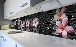 Вініловий кухонний фартух Гавайські квіти Вода наклейка для кухні ПВХ краплі роса Чорний Happy Pocket Z181773