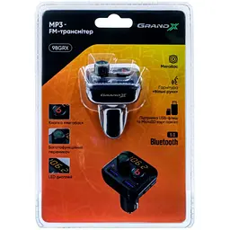 FM модулятор Grand-X 98GRX MegaBass, Bluetooth V5.0 MicroSD, 2USB , MegaBass, han (98GRX) - мініатюра 8