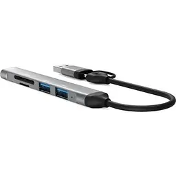 Хаб Usb Dynamode DM-UH-514, Grey, Type-C / Usb 3.0 - 1xUsb 3.0 / 2xUsb 2.0 / microSD / SD, кабель 12 см, алюмінієвий корпус