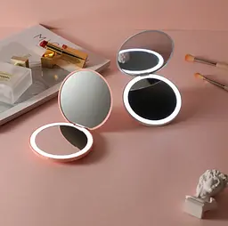 Кишенькове кругле дзеркало для макіяжу з LED підсвічуванням Pocket Mirror USB - мініатюра 4