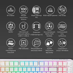 Клавіатура Ducky One 3 TKL Cherry MX Red RGB White UA [DKON2187ST-RUAPXPWWWSC1] [126063] - мініатюра 6
