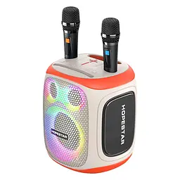 Портативна акумуляторна бездротова Bluetooth колонка 2 мікрофона караоке акустична система 120Вт з LED світломузикою Hopestar Party 130 бежевий