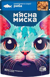 Вологий корм для котів "М'ясна Миска" шматочки в соусі з рибою 100 г
