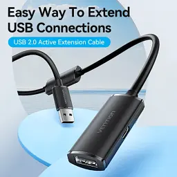 Дата кабель USB 2.0 AM/AF 15.0m Active black Vention (CBKBN) - мініатюра 2