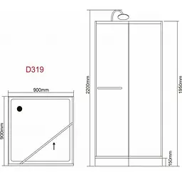 Душовий бокс Grace 90x90x195 см квадратний скло біла смуга профіль білий SLD-319W, Білий, интимато, білий - мініатюра 5