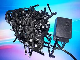 (080098) Гірлянда 100 led маленька лінза 4мм blue (чорний провід) 7 метрів - мініатюра 2