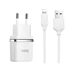 Блок живлення - Адаптер мережевий Hoco C12 на 2 USB-порти комплект з Lightning кабелем білий