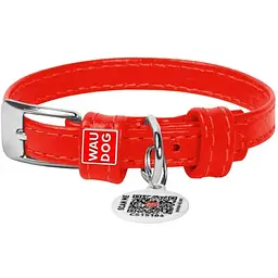 Нашийник для собак Waudog Glamour, шкіряний, з QR паспортом, 18-21х0,9 см, червоний