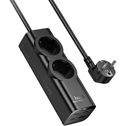 Мережевий зарядний пристрій подовжувач Hoco NS10 USB/3 Type-C PD 67W 2 розетка 2m чорний