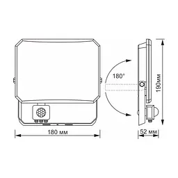 Прожектор Videx F3 50W 5000K з датчиком руху 220V Black (VLE-F3-0505B-S) - мініатюра 6