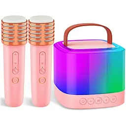 Портативна колонка-караоке + 2 мікрофони, Bluetooth, USB, TF, AUX, T7, Рожевий / Бездротова колонка / Bluetooth-колонка
