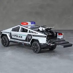 Колекційна металева модель поліцейського автомобіля Tesla Cybertruck Police з квадроциклом, інерцією, світлом та звуком 1:24 - мініатюра 7