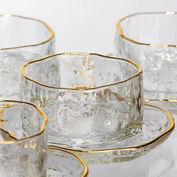 Набір піал з блюдцями скляні Gold Rimmed 200 мл із золотою окантовкою Yiwu HP-34-91 - мініатюра 6