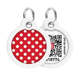 Адресник для собак і котів металевий Waudog Smart ID з QR паспортом малюнок Горох коло Д 30 мм