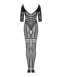 Сітчастий бодістокінг з імітацією підв’язок Obsessive Bodystocking G329 S/M/L, black, з доступом - мініатюра 6