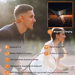 Кісткові навушники для плавання ESON X63 з 32 ГБ пам'яті, MP3 плеєром, Bluetooth 5.3 Помаранчевий - мініатюра 5