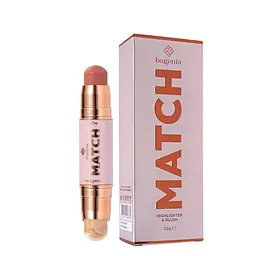 Хайлайтер і рум'яна Bogenia Match Stick Highlighter & Blush комбіновані, стік (BG637), 02 Світло-бежевий / Світло-вишневий