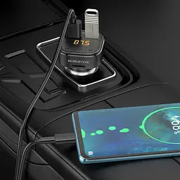 АЗП FM модулятор Borofone BC43 Flash 18W+QC3.0 (2USB-A) Black - мініатюра 7