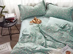 Комплект постільної білизни Ecotton полуторний 150х215 см Квіточки світло-зелений (22853)