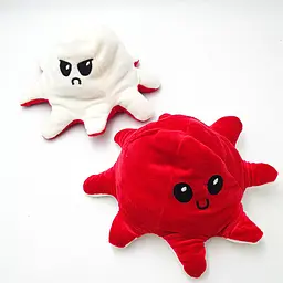 М'яка іграшка Восьминіг перевертень двосторонній веселий сумний Mood Octopus 25 см UKC червоно/білий - мініатюра 4