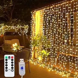 Гірлянда-штора Роса з гачками і пультом, від USB, 3×2м, 300LED, Теплий білий (світлодіодна гірлянда)