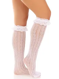 Гольфи ажурні Leg Avenue Sweetheart Ruffle Cuff Knee Highs, білі, візерунок сердечка