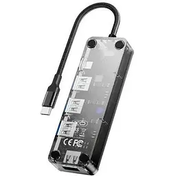 USB-Хаб XO HUB015 5 in 1 мultifunctional Docking Station Тьмяно-Прозорий