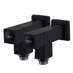 Набір кран напівоборотний кутовий з американкою Solomon Lux 1/2″ Cube Black 8888 (2шт.) 000021912 - мініатюра 5